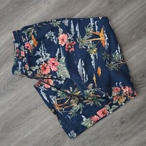 Navy Tropical Floral Wide-Leg Pants
